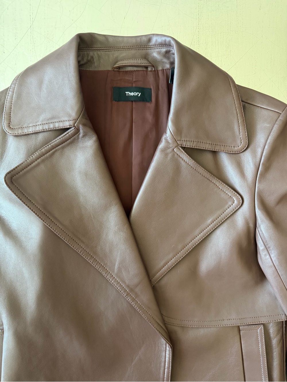 Theory Cropped Leather Coat in Dark Russet - Picture 8 of 8